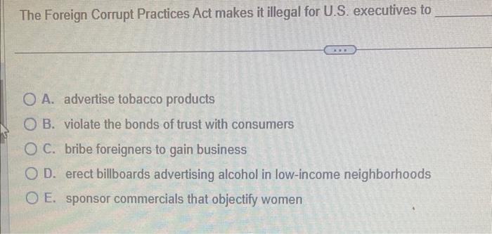 The Foreign Corrupt Practices Act makes it