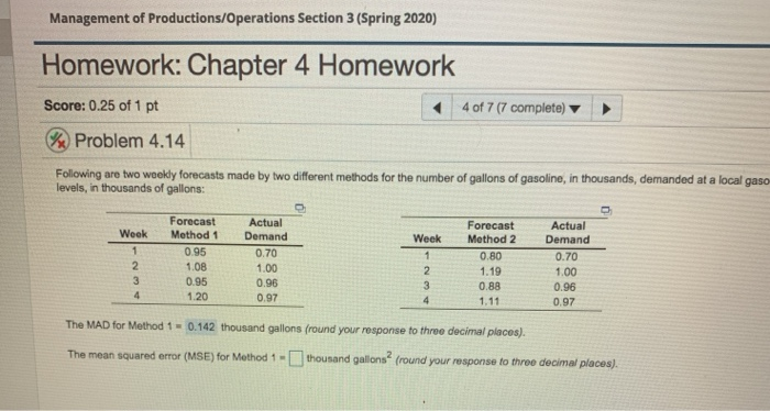 The MAD for Method 2= The MSE for Method 2= ???