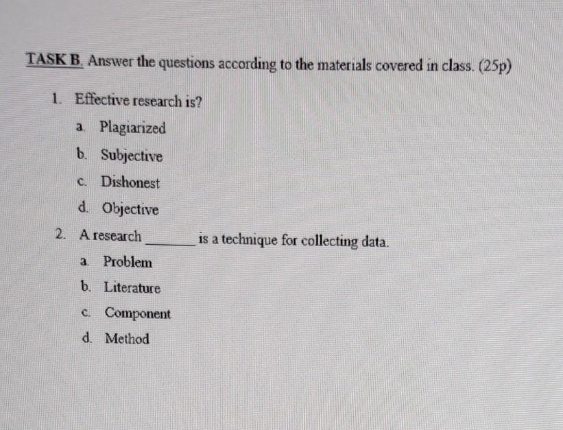 TASK B. Answer the questions according to the
