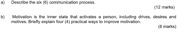 a) Describe the six (6) communication process.