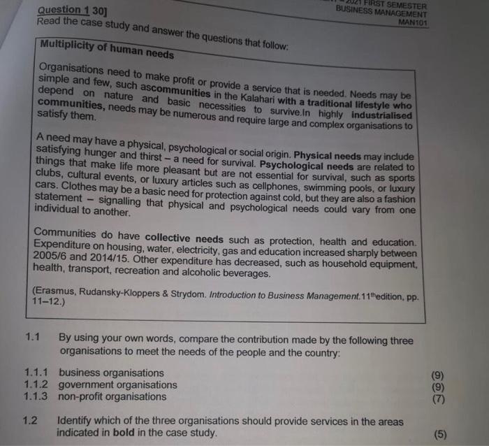 Question 1 30] Read the case study and answer the