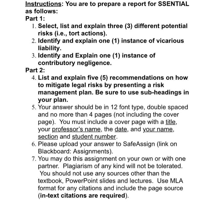 Instructions: You are to prepare a report for