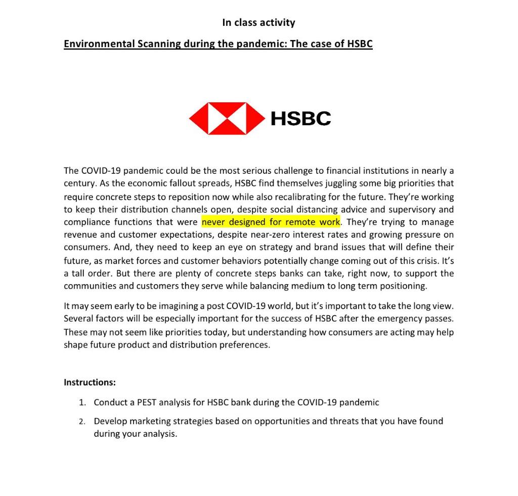In class activity Environmental Scanning during