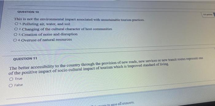 QUESTION 10 This is not the environmental impact