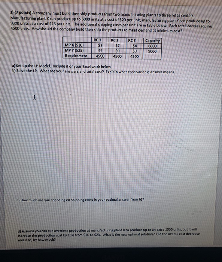 please use excel solver and lp model to solve.