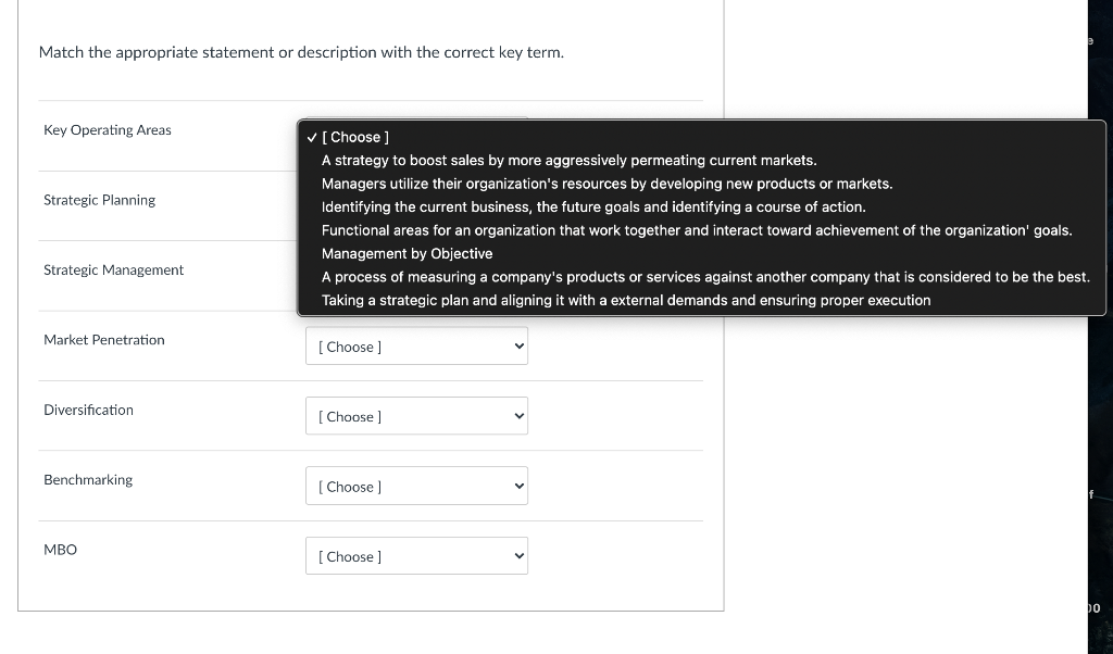 Match the appropriate statement or description