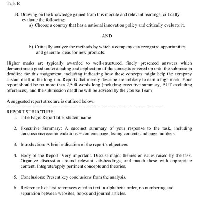 Task B B. Drawing on the knowledge gained from