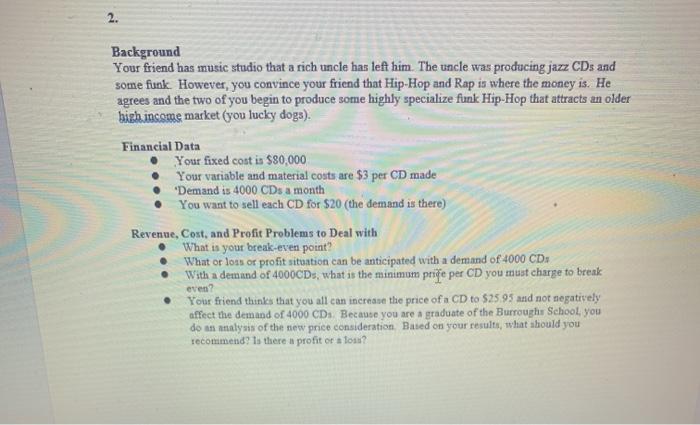 Management Science 20 Problem Set 1. Background