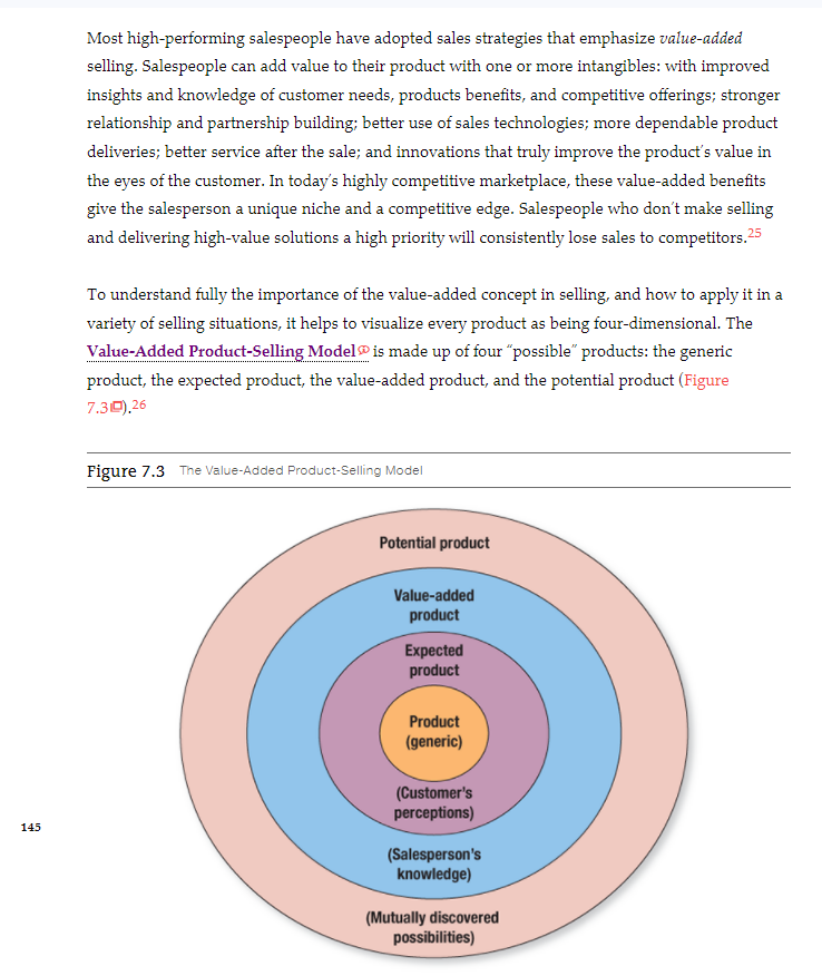 Consider the Value Added Selling Model, figure 7.
