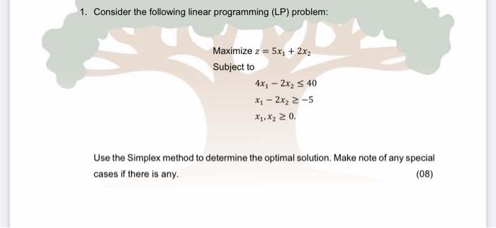1. Consider the following linear programming (LP)