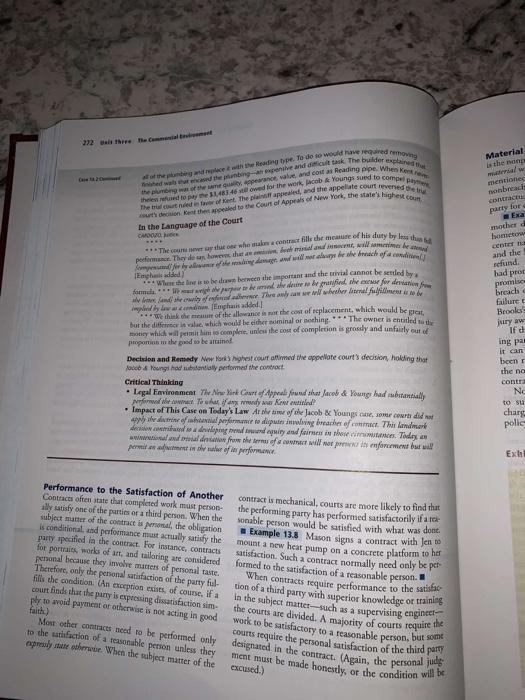 Read Case 13.2: Jacob & Youngs v. Kent, pp.