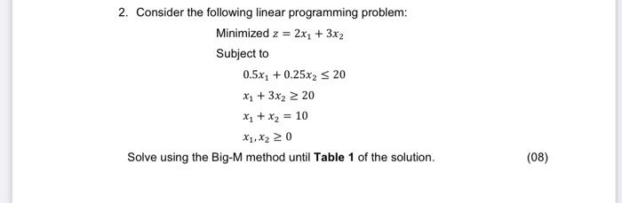 1. Consider the following linear programming (LP)