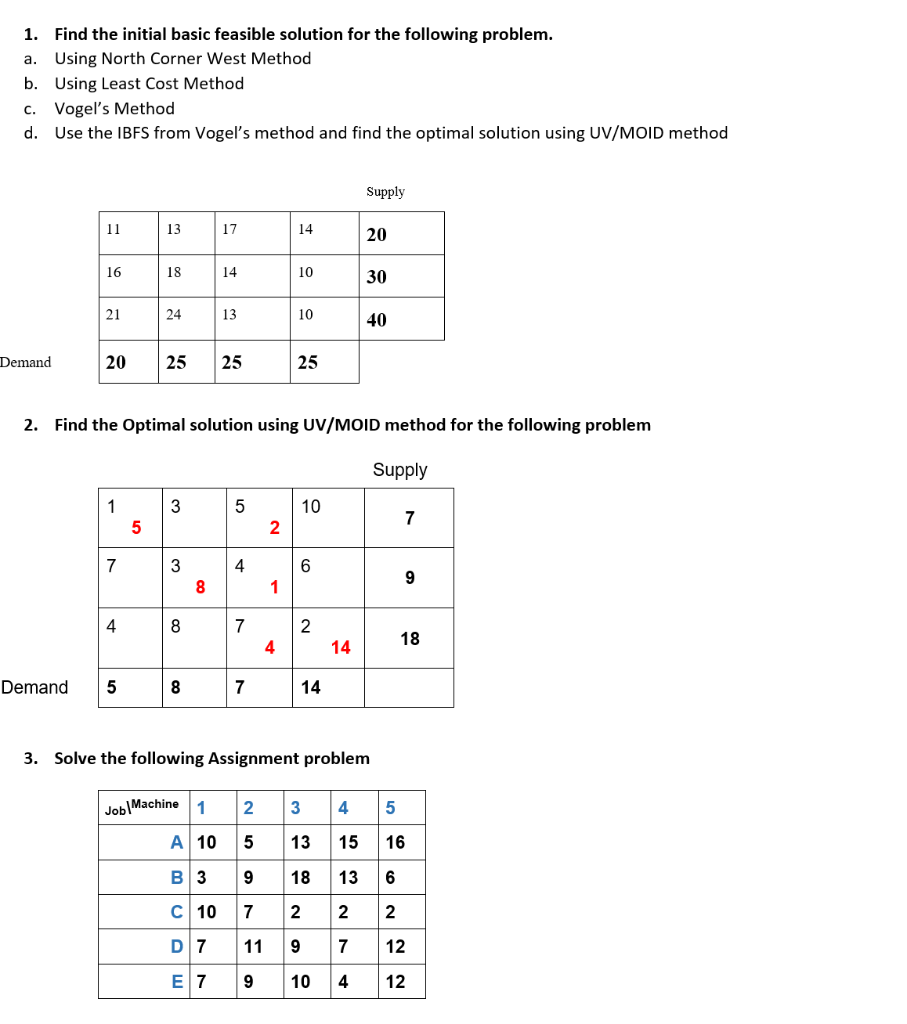 a. 1. Find the initial basic feasible solution