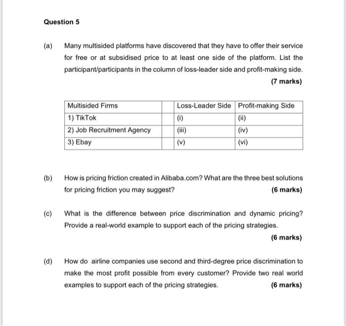 Question 5 (a) Many multisided platforms have