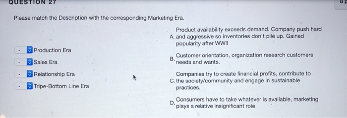 QUESTION 27 Please match the Description with the