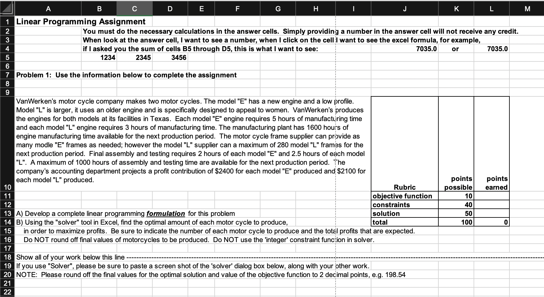 M. BC C D E F G H I L 1 Linear Programming