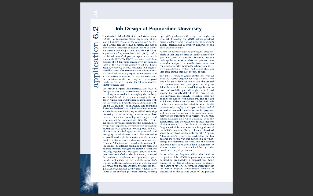 Please read the case study entitled as Job Design