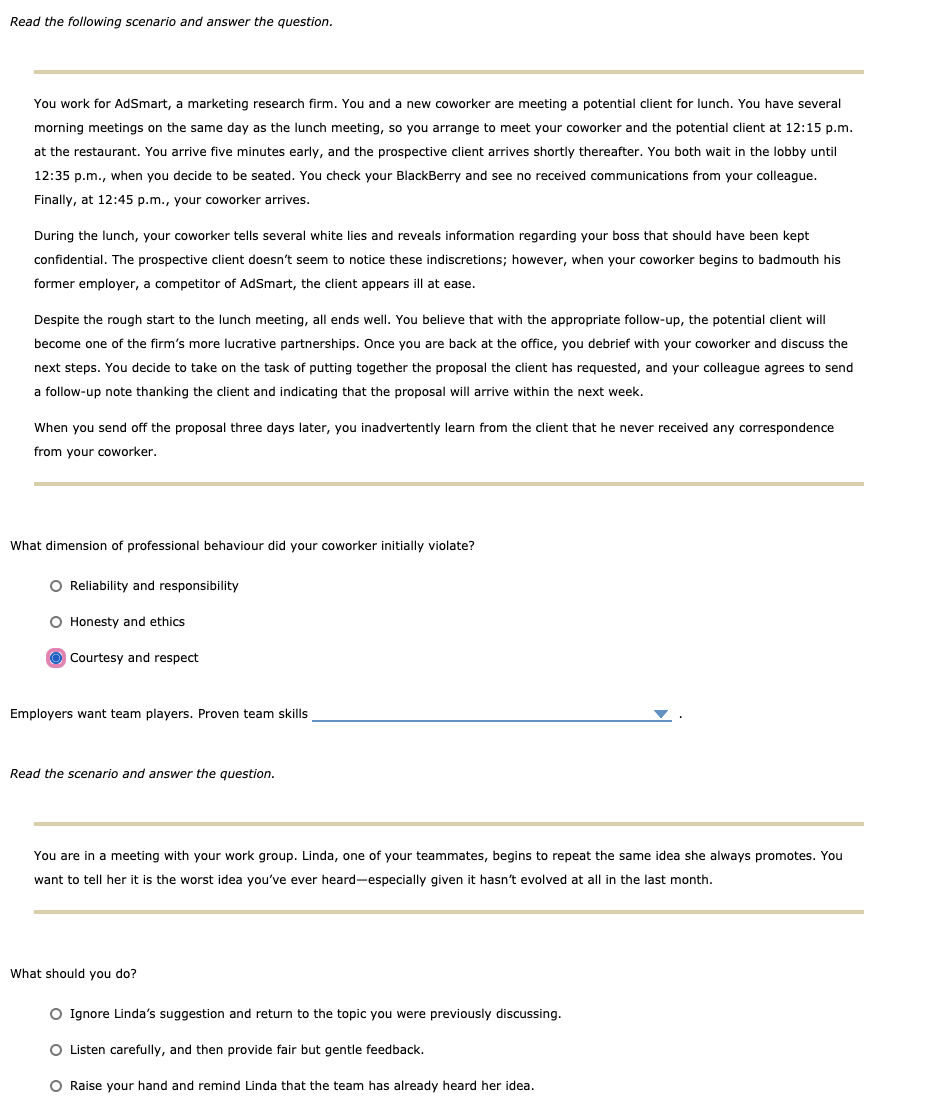 Read the following scenario and answer the