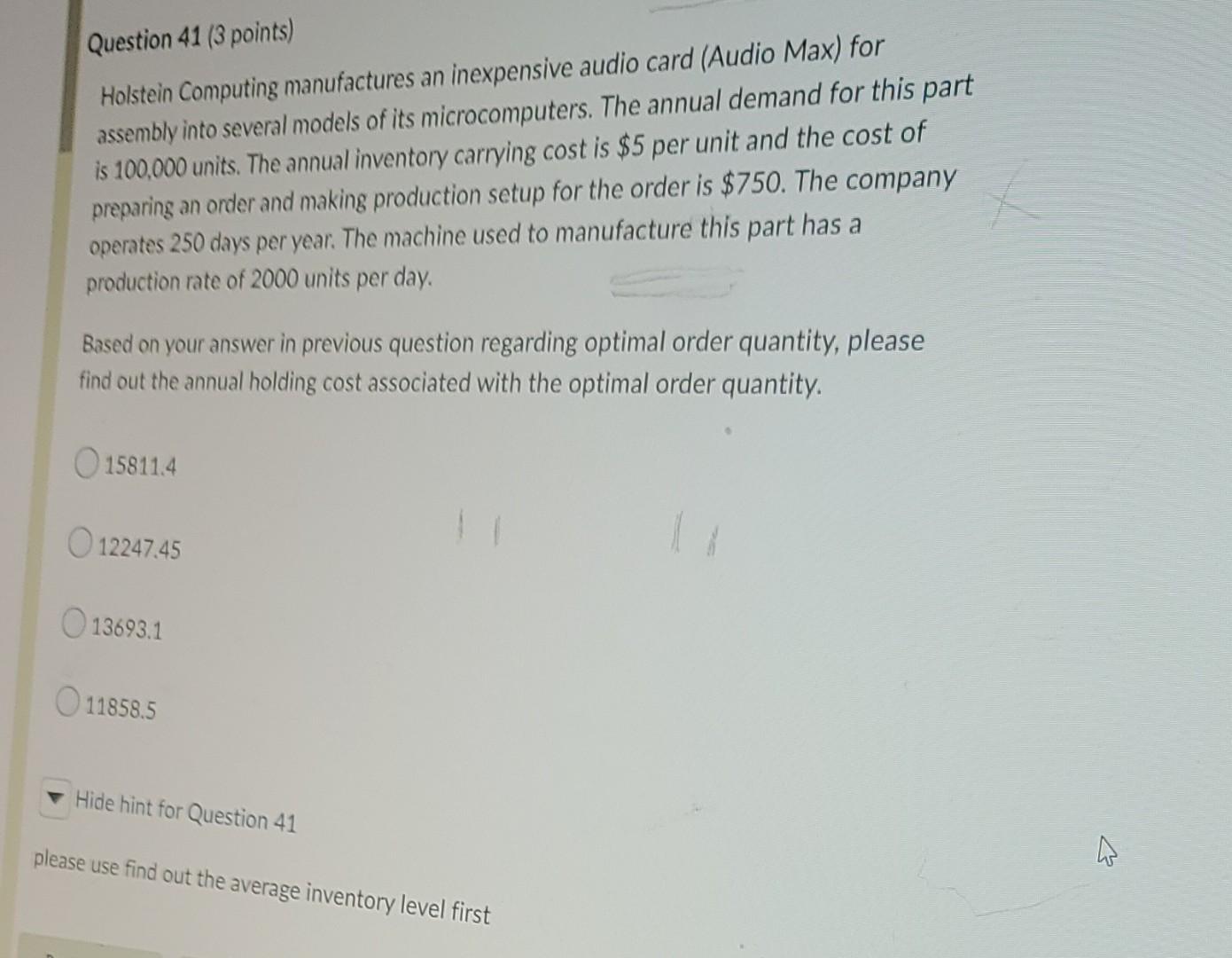 Question 41 ( 3 points) Holstein Computing