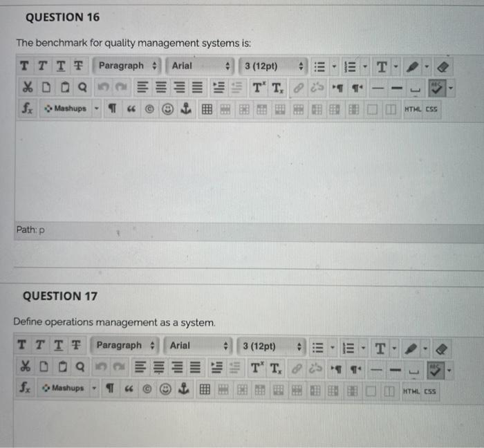16, 17 & 18 please QUESTION 16 The benchmark for