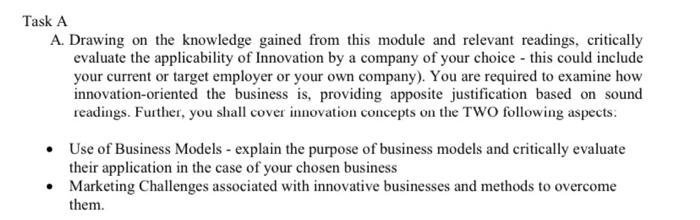 Task A A. Drawing on the knowledge gained from