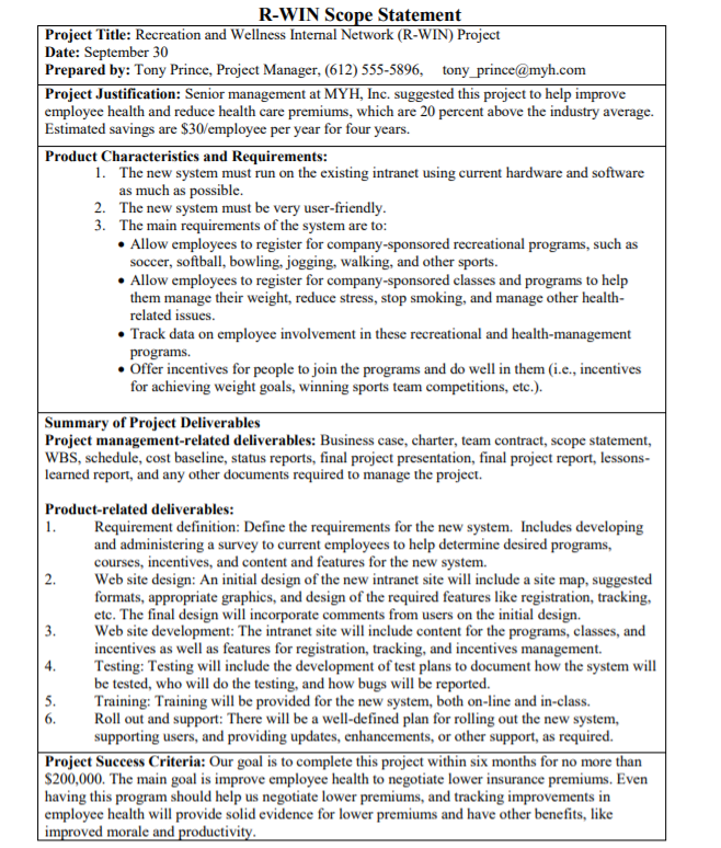 Question 1 Review the Scope Statement, WBS