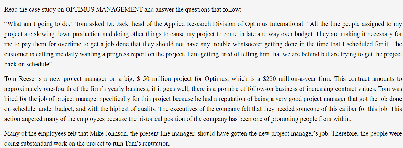 Read the case study on OPTIMUS MANAGEMENT and