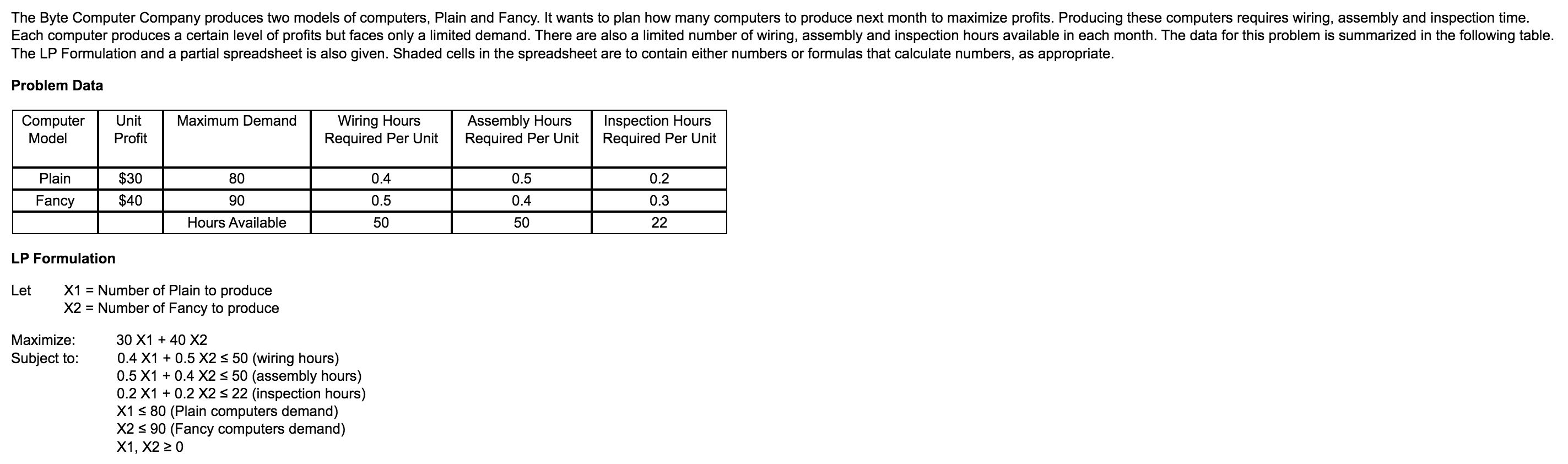 Part (a). What formula should be entered in cell