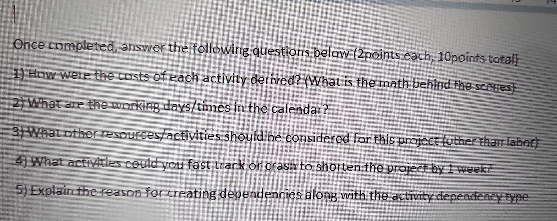 | Once completed, answer the following questions