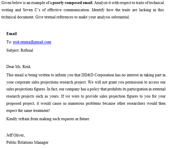 Given below is an example of a poorly composed