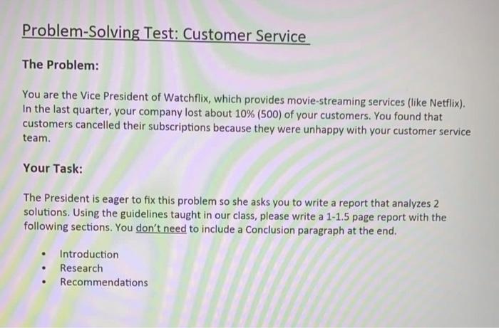 Problem-solving Test: Customer Service The