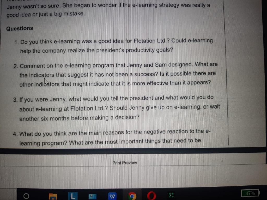 Case 3: E-Learning at Flotation Ltd. Jenny