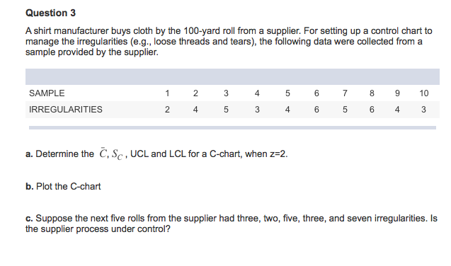 Question 3 A shirt manufacturer buys cloth by the