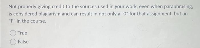 Not properly giving credit to the sources used in