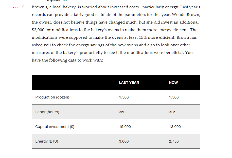 ... 1.9 Brown's, a local bakery, is worried about