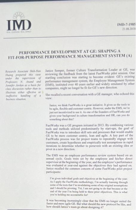 PERFORMANCE DEVELOPMENT AT GE: SHAPING A