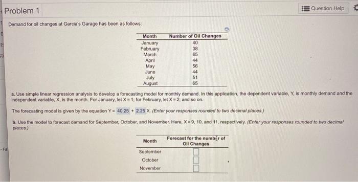 Problem 1 E Question Help Demand for oil changes