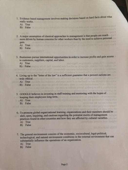 1. Evidence based management involves making