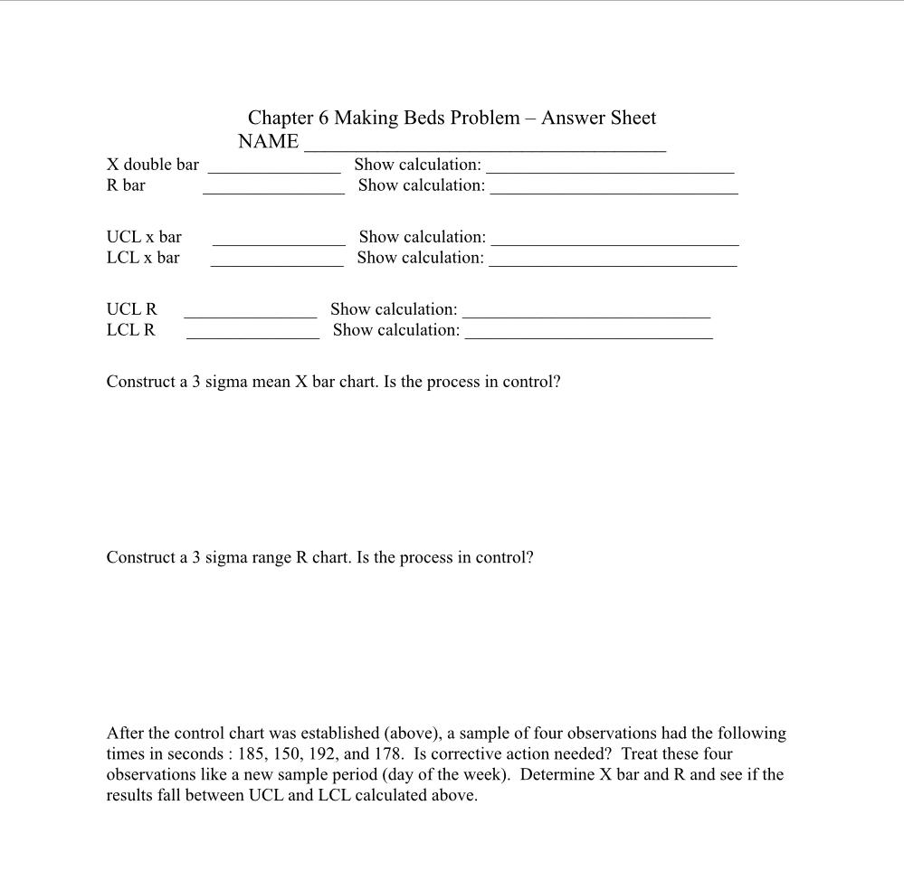 Please show your work and calculations Problem