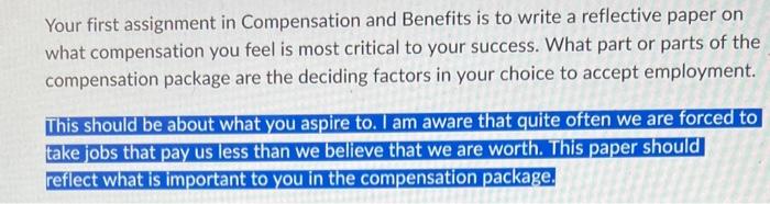 Your first assignment in Compensation and