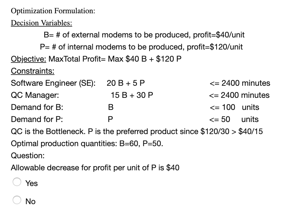 Optimization Formulation: Decision Variables: B=