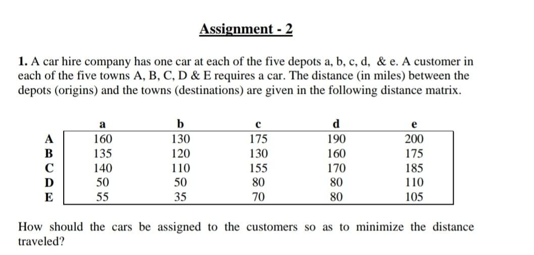 Assignment - 2 1. A car hire company has one car