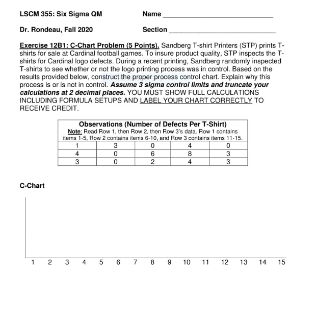 Exercise 12B1: C-Chart Problem LSCM 355: Six