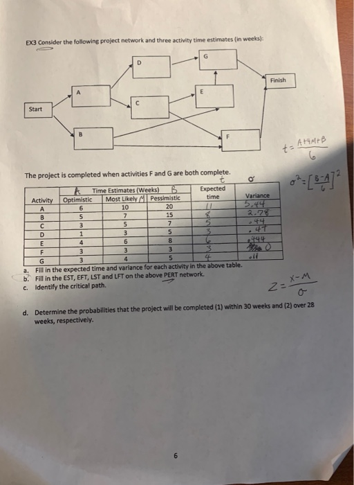 EX3 Consider the following project network and