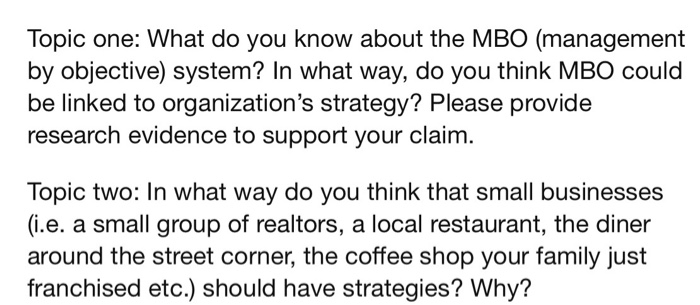 Topic one: What do you know about the MBO