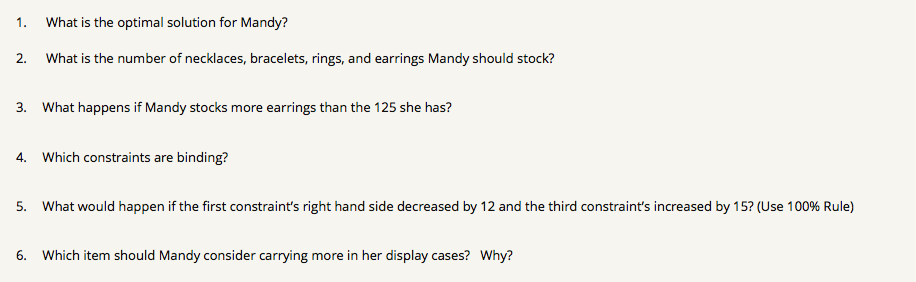 1. What is the optimal solution for Mandy? 2.