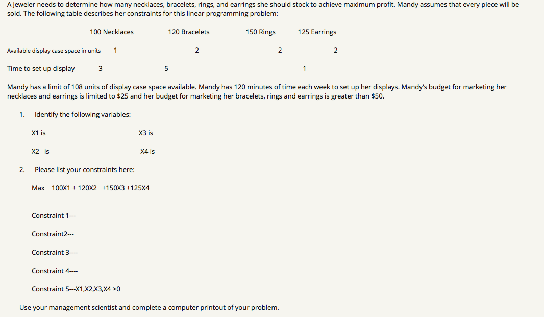 1. What is the optimal solution for Mandy? 2.