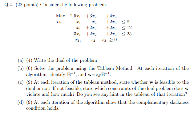 Q.4. (28 points) Consider the following problem.