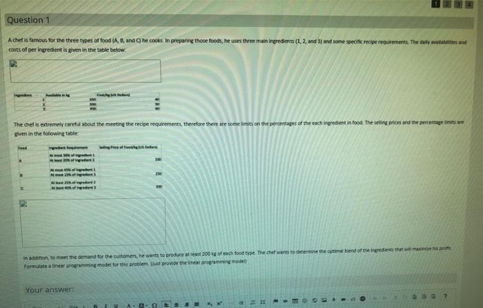 Question 1 A chef is famous for the three types