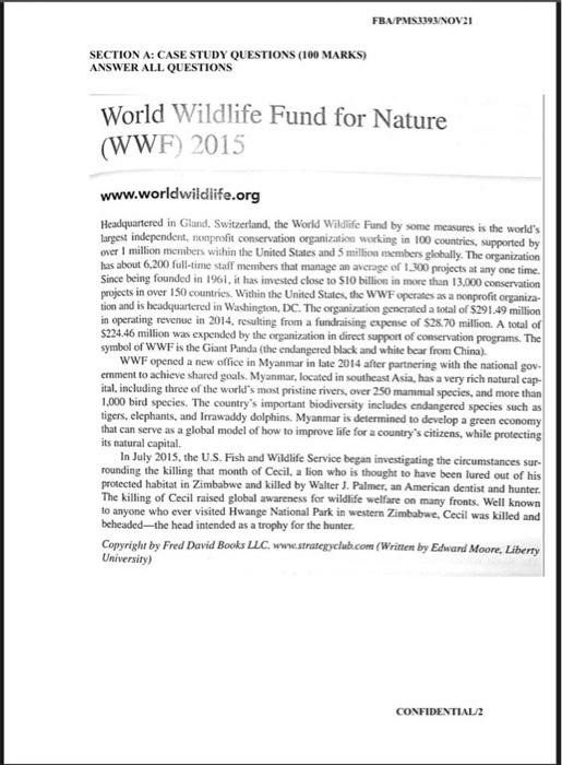 FBA/PMS3393/NOV 21 SECTION A: CASE STUDY